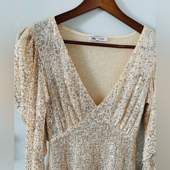 HP*Zara | Sequin Gold Sexy Party Dress - Picture 8 of 17